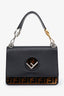 Fendi Black/Brown Zucca Velvet Leather Kan I F Shoulder Bag
