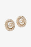 Pre-loved Chanel™ 13P Gold Tone Pearl Strass CC Round Stud Earrings