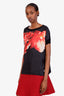 Moncler Black/Pink Silk Flower Print T-Shirt Size M