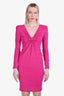 Roberto Cavalli Pink Jersey Leopard Detail Long Sleeve Shoulder Padded Mini Dress Size 38
