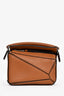 Loewe Brown Leather Nano Puzzle Crossbody Bag with Chain
