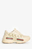 Gucci Ivory Leather Rhyton Logo Sneakers Size 37.5