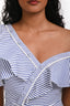 Self-Portrait White/Blue Striped Ruffle Midi Dress Size 2