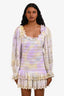 Love Shack Fancy Light Purple Yellow Tie Dye Eyelet Sleeves Mini Dress Size S