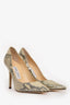 Jimmy Choo Gold Metallic Embossed Python Leather Stiletto Pumps Size 36