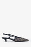 Gucci Beige/Navy GG Canvas Kitten Heel Slingbacks Size 35.5
