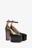 Valentino Black Patent Platform Ankle Strap 'Tan-Go' Heels Size 36.5