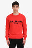 Balmain Red Cotton Logo Sweatshirt Size S Mens