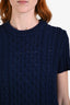 Burberry Brit Blue Cotton Cashmere Cable Knit Short Sleeve Sweater Size S