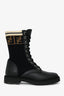 Fendi Black Leather 'Rockoko' Biker Boots with Stretch Fabric Size 37