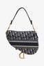 Christian Dior Navy Oblique Embroidery Saddle Bag