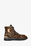 Golden Goose Leopard Print Ponyhair Distressed Combat Boots Size 40