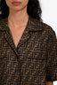 Fendi Brown Zucca Silk Short Sleeve Button Down Top + Pant Set Size 40 and 42