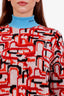 Prada Red/Blue Wool Cashmere Abstract Pattern Knit Sweater Size 48