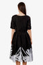 Carolina Herrera Black/White Palm Print Short Sleeve Midi Dress Size 8