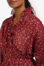 Isabel Marant Etoile Burgundy Cotton Floral Long Sleeve Wrap Midi Dress Size 38