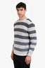 Brunello Cucinelli Grey Cotton Striped Crewneck Sweater Size S Mens