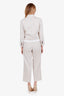 Brunello Cucinelli Cream/Brown Linen Cotton Blend Striped Blazer + Pant Set Size 36