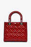 Christian Dior 2014 Red Patent Cannage Leather Medium Lady Dior with Strap