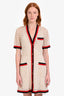 Gucci Cream/Red GG Monogram Lace Striped Trim Dress with Slip Size 40