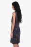 Balenciaga Navy Silk Blend Textured Floral Embroidered Sleeveless Midi Dress Size 40