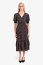 Ba&sh Black/White Patterned Short Sleeve Midi Dress Size S