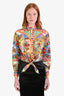 Dolce & Gabbana Multi-Print Long-Sleeve Cropped Tie Top Est. Size S