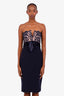 Wayne Clark Navy Lace Embroidered Strapless Midi Dress Size 8