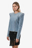 Balmain Denim All Over Crystal Padded Shoulder Top Size 38