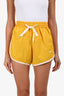 Miu Miu Yellow Nylon Drawstring Logo Embroidered Shorts Size 38