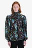 Gucci Brown/Blue Floral Print Long Sleeve Tie Front Blouse Size 40