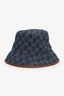 Gucci Blue/Brown Denim and Leather Trim Monogram Bucket Hat Size M