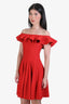 Alexander McQueen Red Ribbed Off Shoulder Ruffled Mini Dress Size S