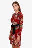 Gucci Red Silk Floral Pattern Belted Mini Dress Size 36