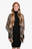 Gucci Brown Wool Silk Blend Fox Fur GG Survie Shawl