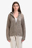 Brunello Cucinelli Grey Silk Linen Sequin Knit Zip-Up Sweater Size M