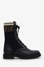 Fendi Black Leather Zucca Stretch Knit Combat Boots Size 37