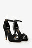 Pre-Loved Chanel™ Black/Gold Leather Strappy Heels Size 39