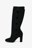 Pre-loved Chanel™ Black Stretch Fabric Camellia Tall Boots Size 37.5