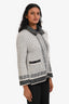 Pre-loved Chanel™ Grey Mohair and Cashmere Metal Detailed Embellished Zip-Up Sweater Size 42