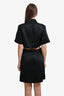Sandro Black Linen Blend Cut Out Short Sleeve Button Down Dress Size 40