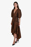 Ganni Brown/Black Leopard Print Ballon Sleeve Wrap Maxi Dress Size 34