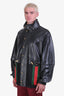 Gucci Black Leather Web Detail Bomber Jacket Size 52 Men's