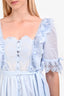 Self-Portrait Blue Cotton Floral Embroidered Short Sleeve Midi Dress Size 2
