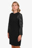 Balenciaga Black Wool Long Sleeve Dress with Leather Sleeves Size 44