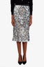 Dolce & Gabbana Silver Sequin Silk Midi Skirt Size 42