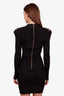 Balmain Black Metallic Knit Long Sleeve Shoulder Padded Mini Dress Size 36