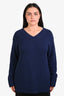 Akris Punto Navy Wool Cashmere Blend Knit V-Neck Sweater Size 10