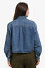 Celine Blue Denim Logo Embroidered Long Sleeve Cropped Button Up Shirt Size L