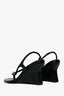 Paris Georgia Black Leather Silver Button 'Valentina' Sandal Wedge Size 40